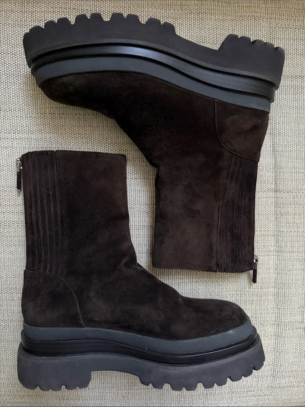 Lola Cruz Pruga Platform Suede Boots Brown Chunky Lug Sole Zip Mid-Calf EU 36